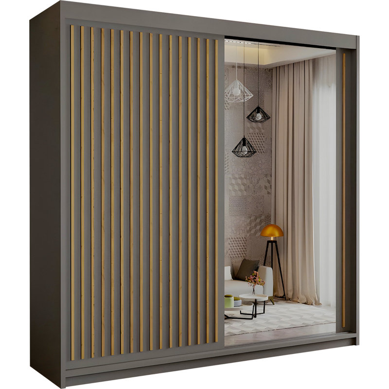 Sliding Wardrobe with Mirror Modern Bedroom 4 Colours 3 Sizes, Grey, 217cm H X 150cm W X 62cm D