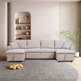 U-Shape Pull-Out Sleeper Sectional Sofa With Double Storage Spaces