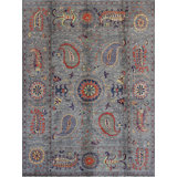 Aryana Hand-Knotted High-Quality Gray/Orange/Blue Area Rug