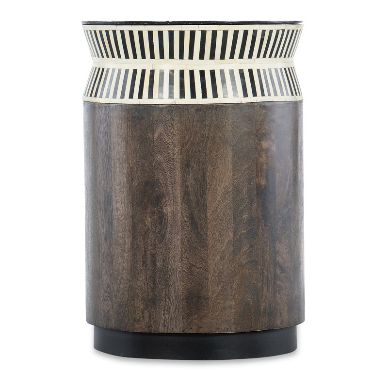 Round Black and Brown Wood Stone End Table