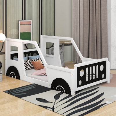 Lit en bois en forme de voiture Annecorinne, lit plateforme, cadre de lit