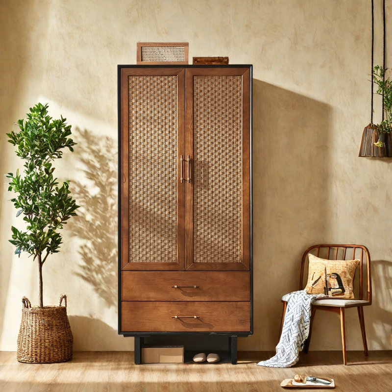 Simple and Retro Rattan Wardrobe