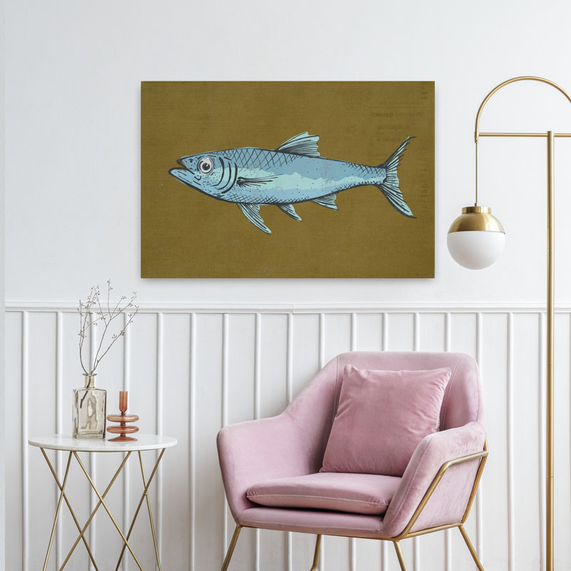 Art contemporain rétro, art rustique rétro, poisson, nature, océan, 36" H x 24" W