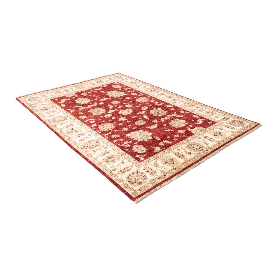 Handgefertigter Flachgewebe-Teppich Cummings aus Wolle in Rot/Beige