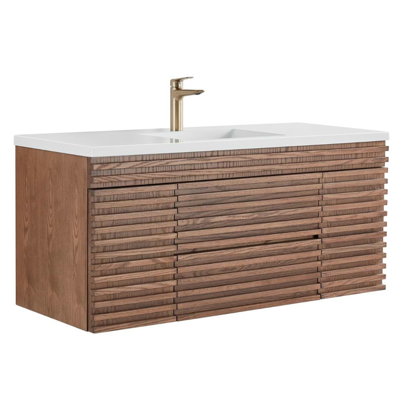 Gibson 48" Wall Mounted Single Bathroom Vanity with Top, Dark Wood, 36"