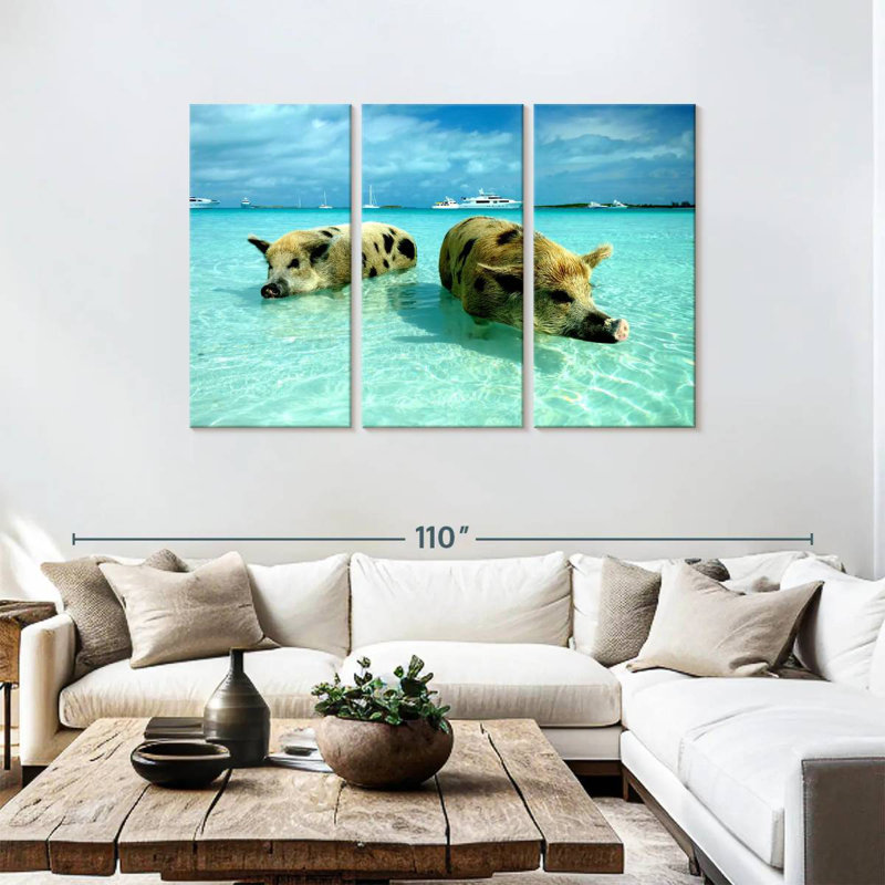 Brampt Sea Swimming Pigs, 48" H x 74" W