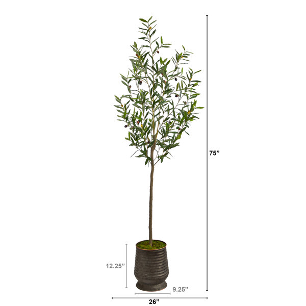 Primrue 75'' Faux Olive Tree Tree in Metal Planter