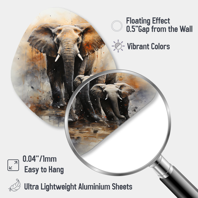 «Elephant Gentle Giants Elephants II», art mural asymétrique en forme d'éléphant en forme de nébuleuse, H 28 po x l 25 po