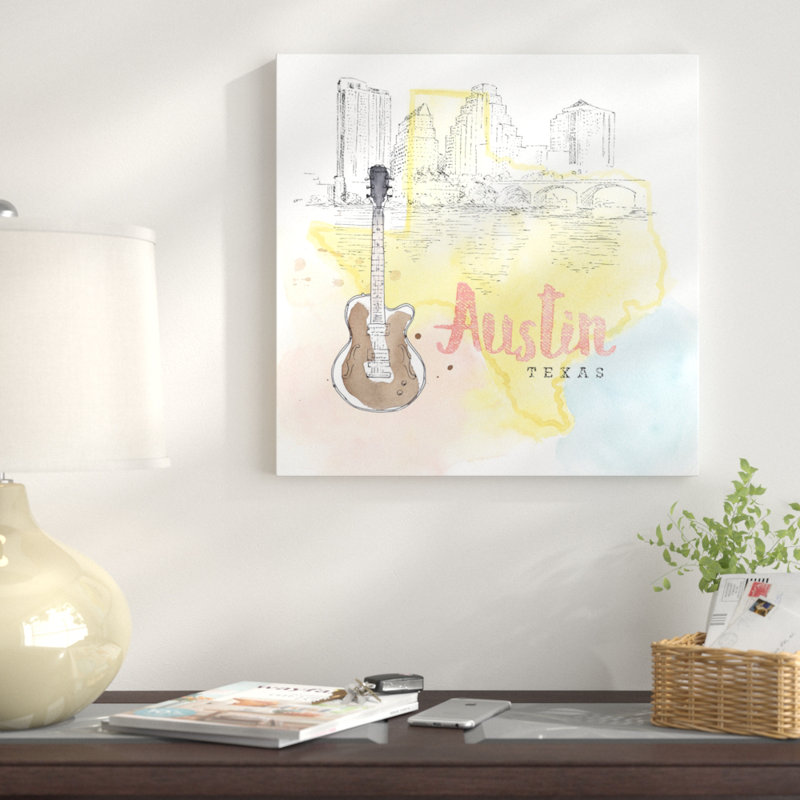 US City Series: Austin, Texas (guitare), impression sur toile tendue, H 26 po x l 26 po x P 1,5 po, Toile tendue