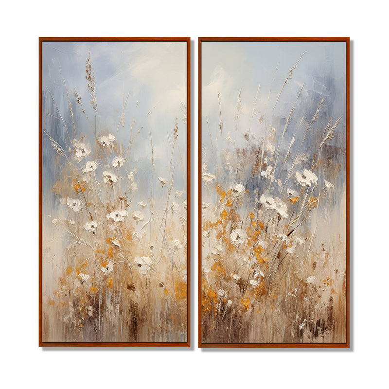 «Beige et gris Meadows Breeze», art mural grande prairie, 32" H x 32" W, Impression encadrée flottante, Brown