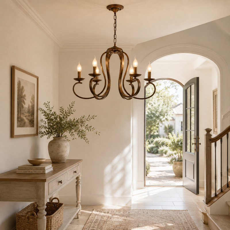 Lustre 6 lumières façon bougie Kulpsville, Bronze