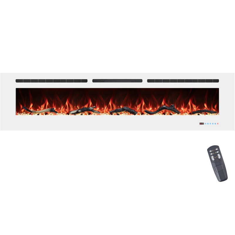 Foyer électrique mural encastré Berni, Blanc, H 17,7 po x l 60 po x P 5,9 po