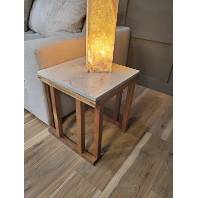 Parota Wood End Table with Stone Top