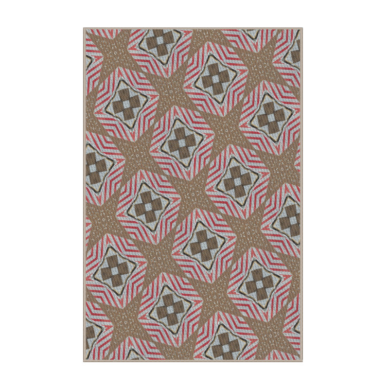Tapis brun/rose tissé à la machine, Rectangle 5 pi x 7 pi