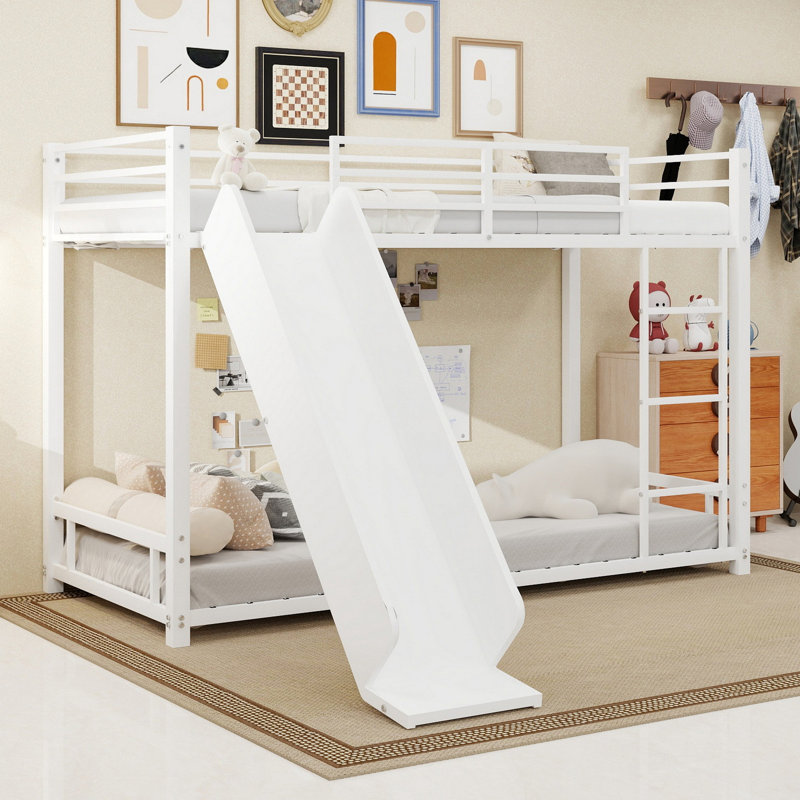 Lit superposé simple robuste en métal avec glissade - Conception peu encombrante pour les enfants et les adolescents, cadre durable pour jouer et dormir, assemblage facile