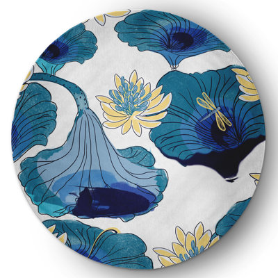 Tapis intérieur / extérieur tissé à la machine Floral en chenille bleu / jaune