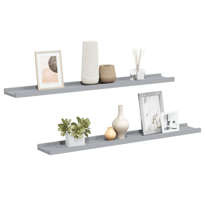 Frame Ledge Shelf Set of 2 Gray Lacquered MDF 31.5 in Long Floating Display Shelves
