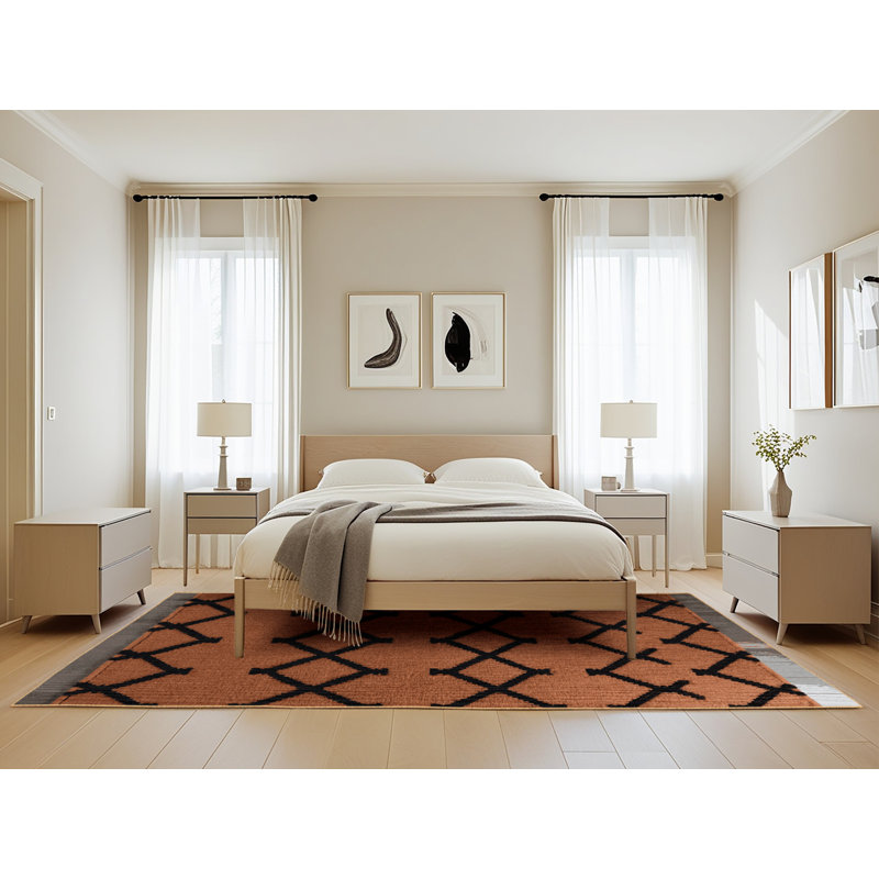 Machine Washable Trellis Brown Area Rug, Rectangle 5' x 8'