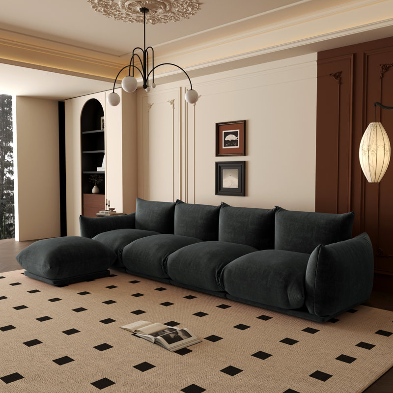 Canapé modulaire rembourré en tissu 4 pièces Minarik, Chenille noir