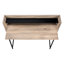 Bureau d'ordinateur de 122 cm (48 po) de long pour bureau à domicile, stratifié brun et métal noir, tablette de rangement incluse, design moderne, accessible.