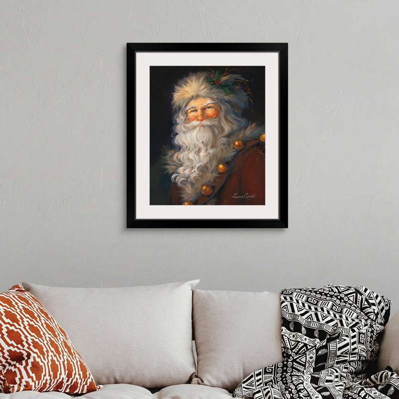 Père Noël, art mural par Susan Comish, H 24 po x l 20 po, Impression encadrée, Noir