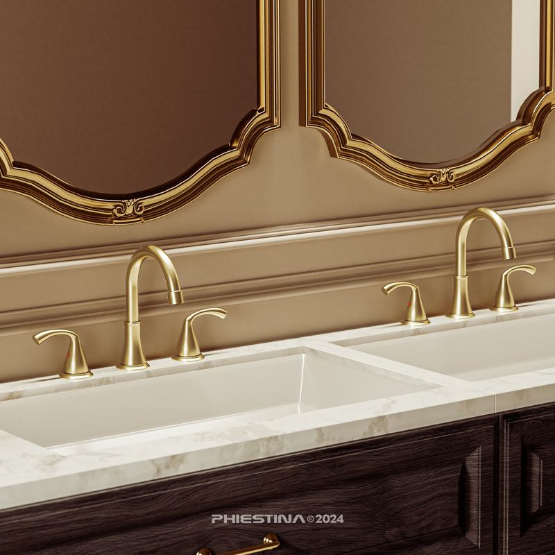 8 Inch 3 Hole 2 Handle Widespread Brushed Gold Bathroom Sink Faucet, Modern Bathroom Faucet With Metal Pop Up Drain And Water Supply Lines