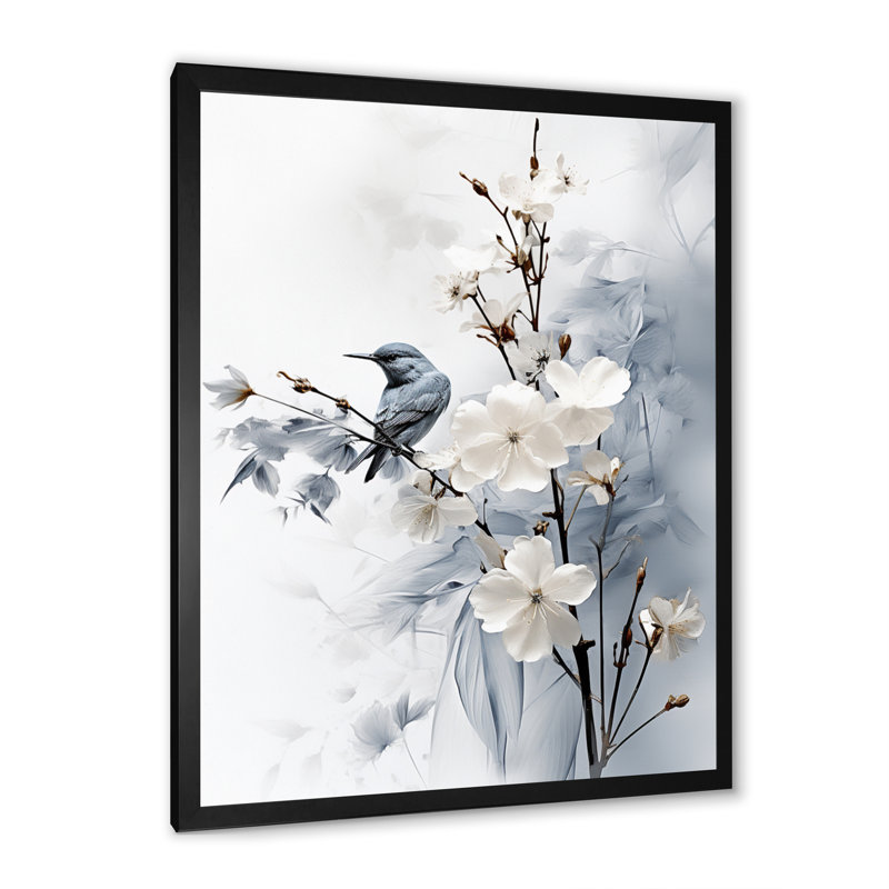 Hoppert Asian Art Apple Blossom Sumi VI - art mural asiatique, H 40 po x l 30 po x P 1,5 po, Cadre photo noir simple