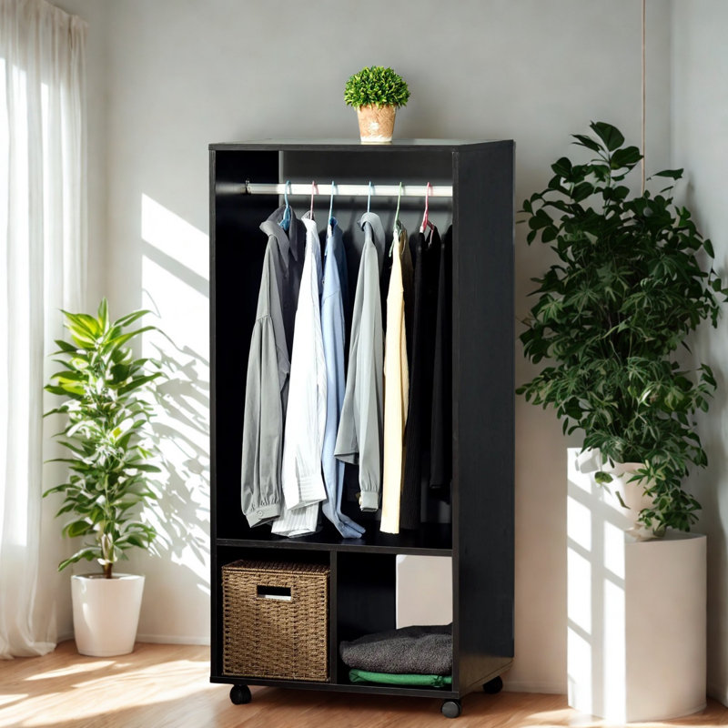 Open Wardrobe Clothes Rail With Storage Shelves on Wheels, Black