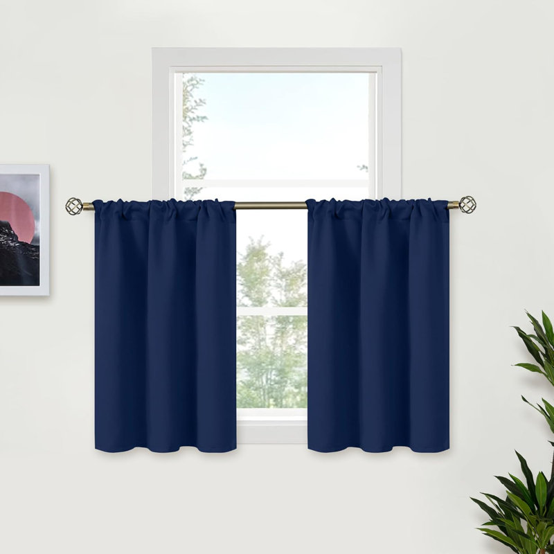 Demi-rideaux 29 x 36 po bleu marine 2 panneaux