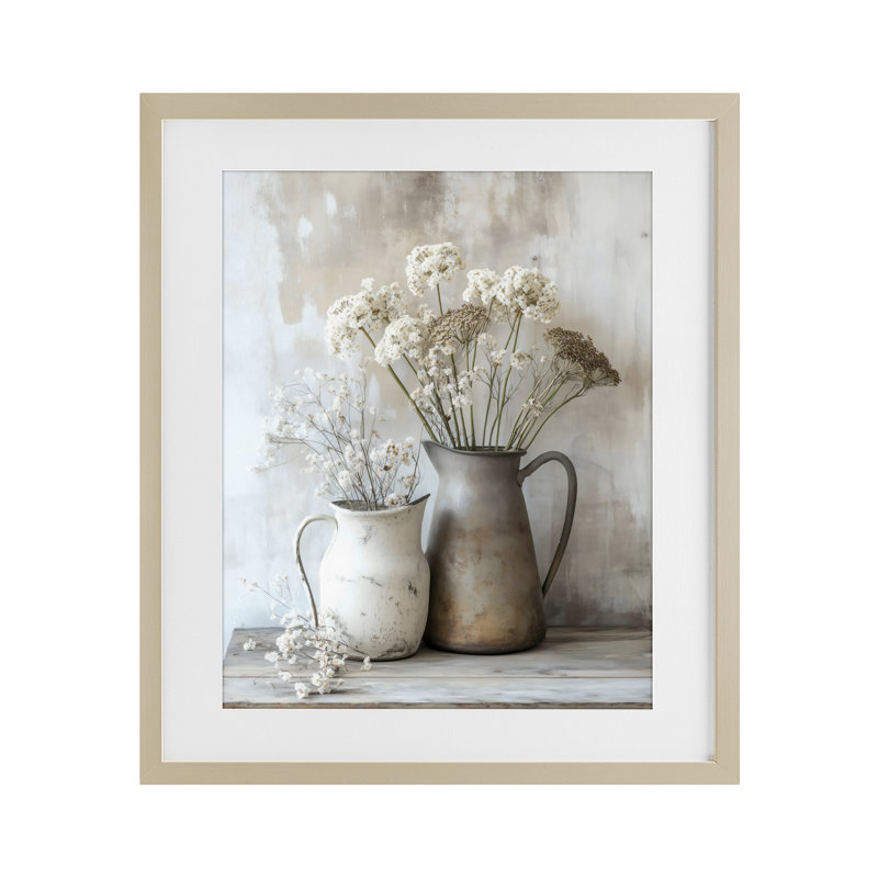 «Rustic Flower Arrangement in Pitchers», reproduction encadrée sous verre, design by Creative Studio, 21 x 17