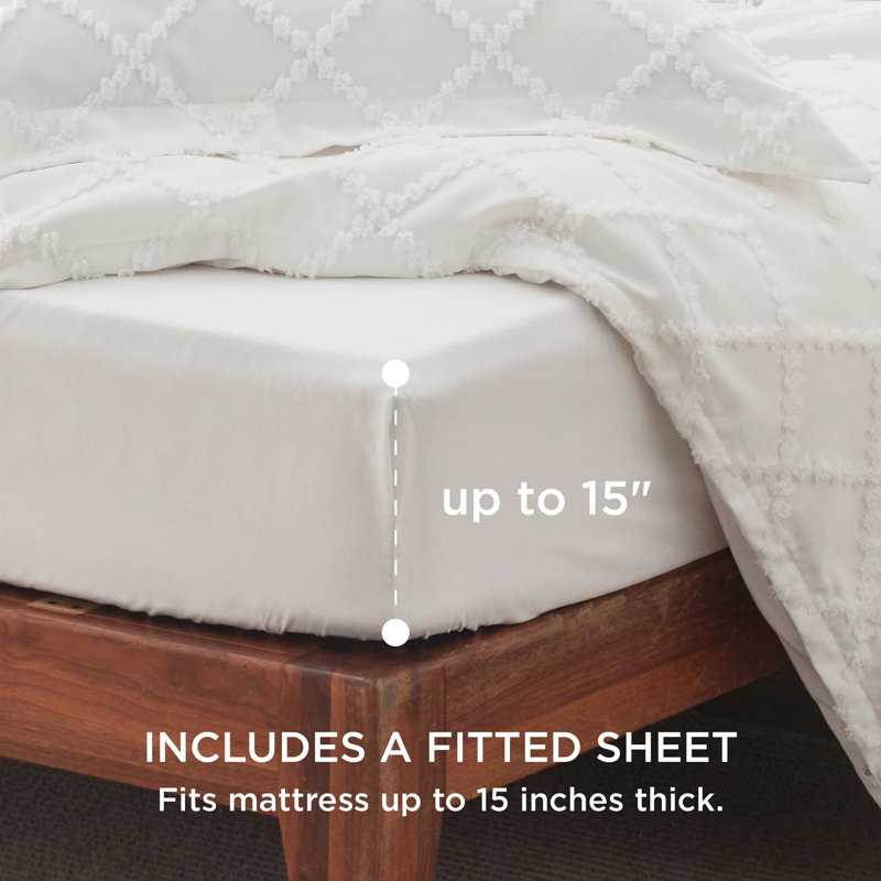 Bedsure Boho Duvet Cover With Fitted Sheet, Queen Duvet Cover, White