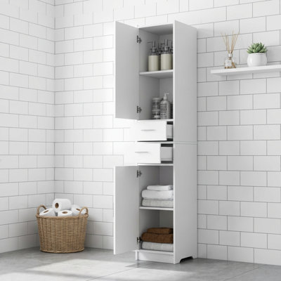 Tall Bathroom Storage Cabinet with Two Doors and Two Drawers, Adjustable Shelves, Slim Floor Storage Unit
