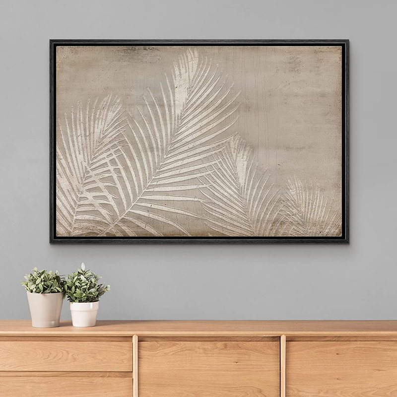 «Tropical Jungle Palm Leaf», peinture sur toile à cadre flottant, H 24 po x l 36 po, Noir