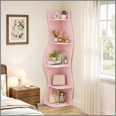 Étagère d'angle à 5 niveaux en forme de S, présentoir incurvé moderne autoportant, support de plante d'angle peu encombrant pour salon, chambre à coucher, salle de bain, bureau à domicile
