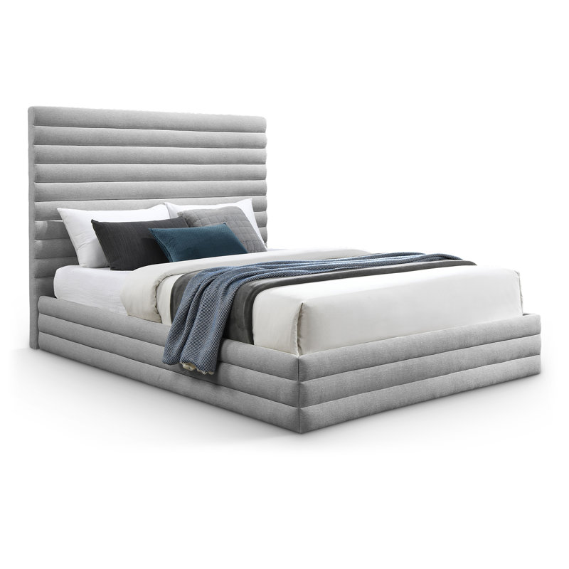 Maxwell Upholstered Platform Bed, Grey Linen Textured Fabric, Full / Double