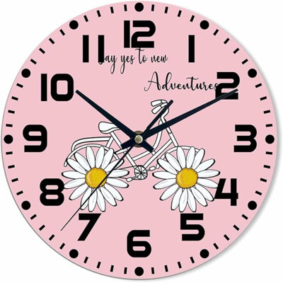 Bicycle Wall Clock Battery Operated Daisy Background Wall Clock Silent Non Ticking Quality Quartz 10 Inch Round Easy Clock To Read For Home Office