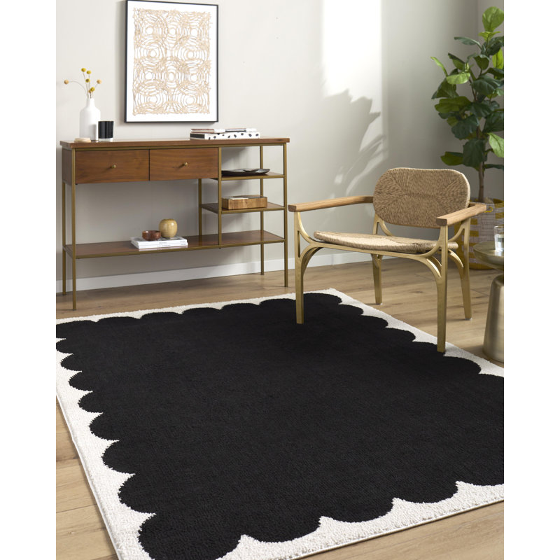 Phung Machine Woven Rug, Rectangle 7'10" x 10', Cream/Black