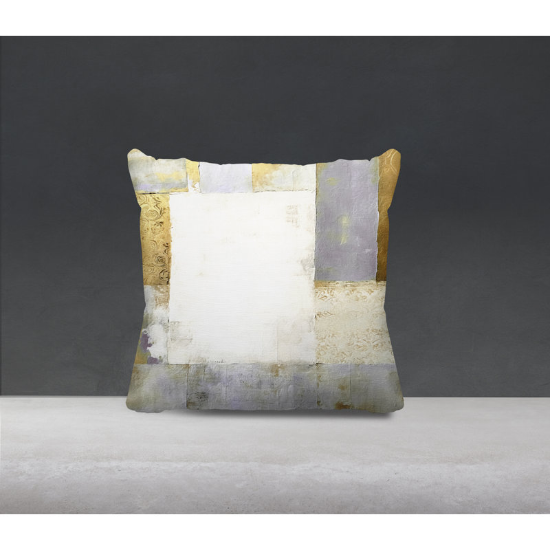 Coussin décoratif intérieur / extérieur en polyester filé abstrait Ferris, H 17 po x l 17 po, Gris/doré