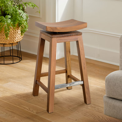 Yareli 29" Teak Patio Bar Stool by Rosecliff Heights
