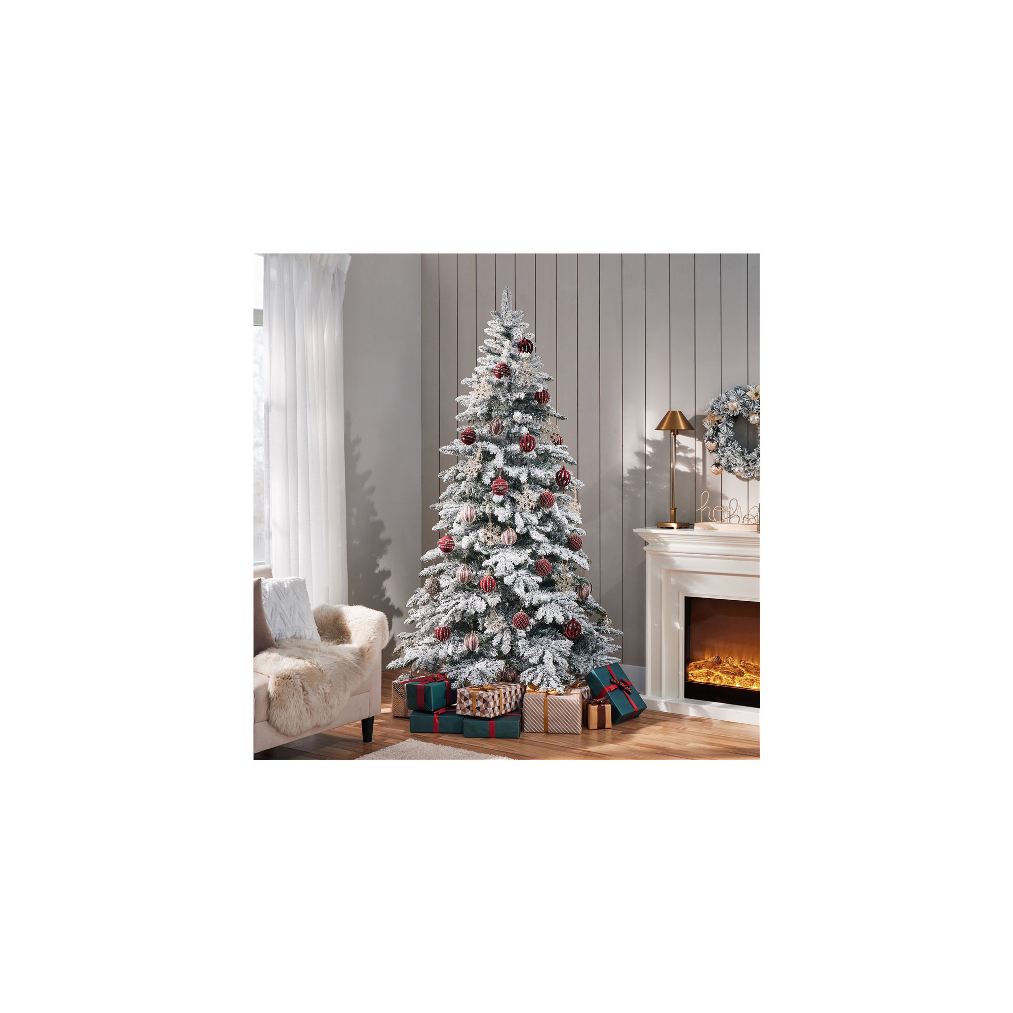 Pre-lit Snow Flocked Fir Christmas Tree, 7.5' H