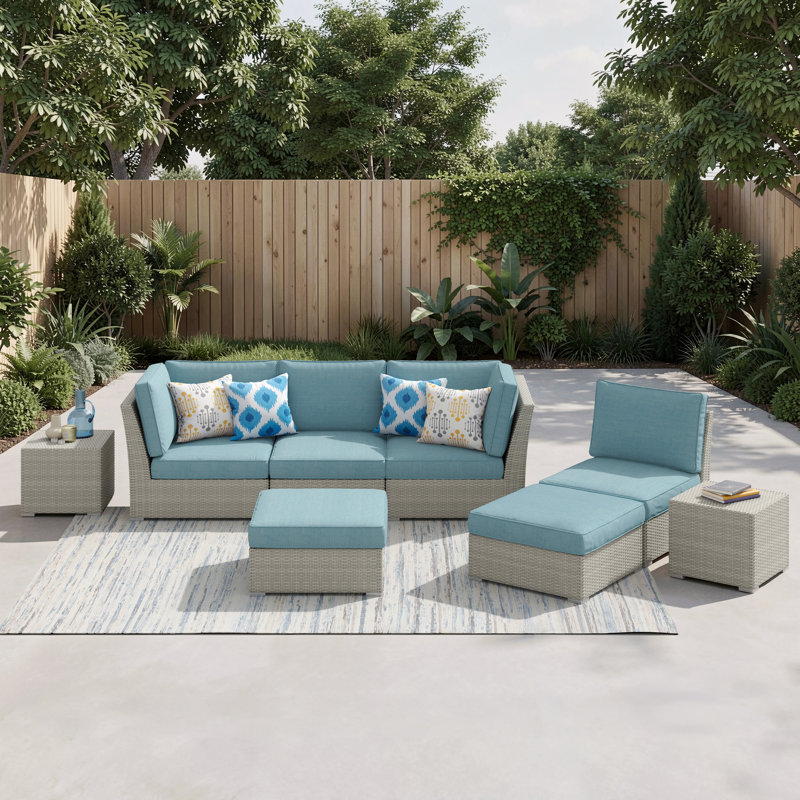 Baecher 6 - Person Wicker / Rattan Outdoor Sectional Seating Group with Cushions & Pillows (Fully Assembled)