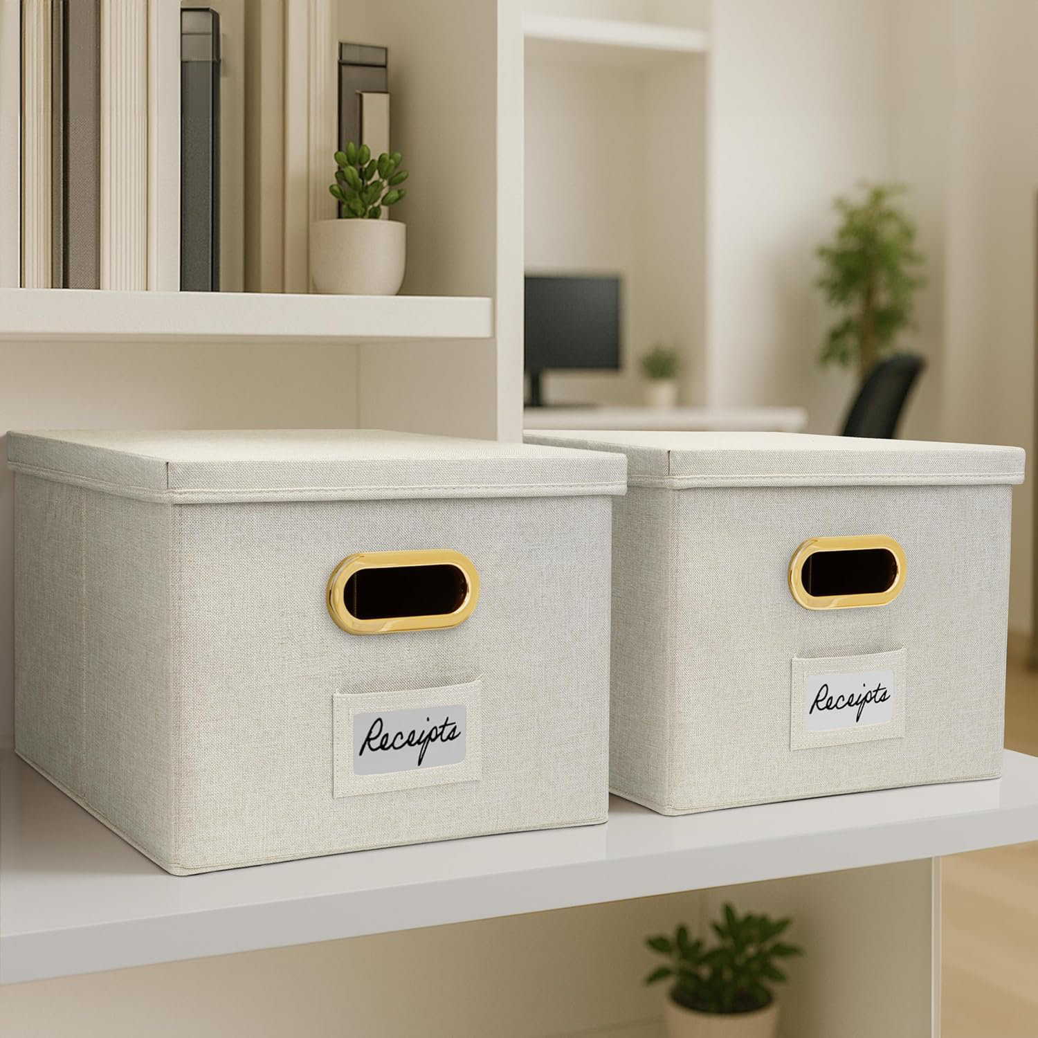 STH Decorative File Organizer Box Set Of 2 - Collapsible Linen Filing ...