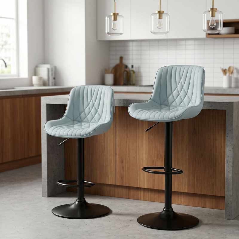 Tabouret de bar réglable rond en similicuir Roundhill Furniture Kovyn, ensemble de 2, bleu, Bleu