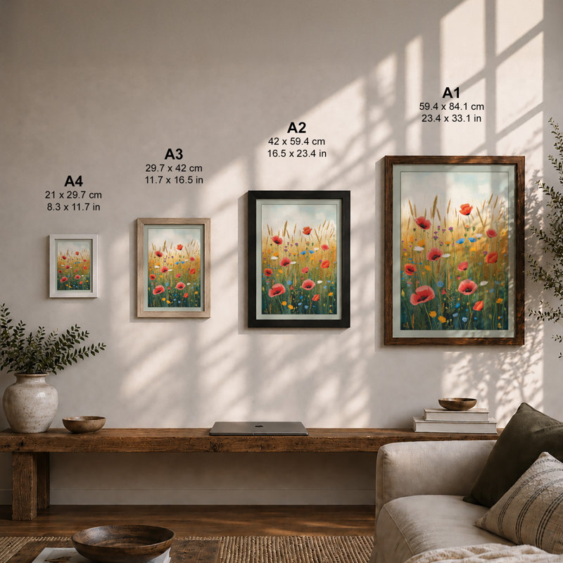 Wildflower Meadow Botanical - Framed Print, A4 - 29.7 x 21.0 cm, Walnut