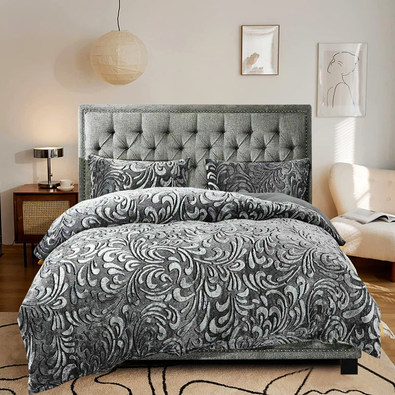 Floral Duvet Cover Set with Pillowcases Included, Super King, Gray