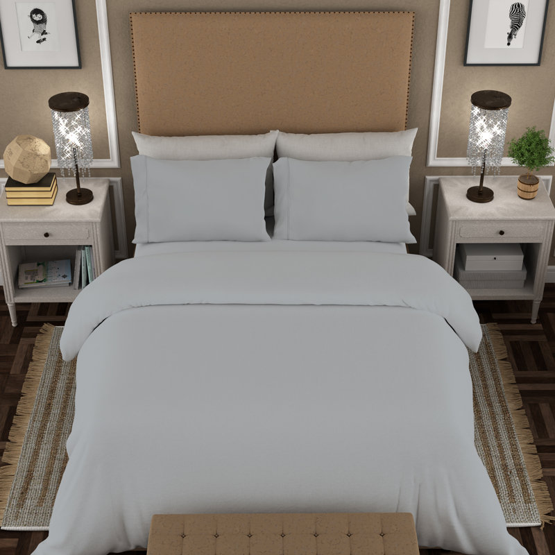 Satin Solid Colour Duvet Cover Set with Pillowcases Included, Double Duvet Cover + 2 Standard Pillowcases , Grey