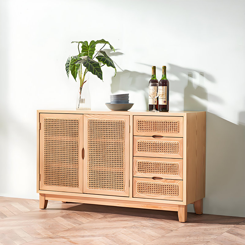 Simple Rattan Groove Handle Buffet Table