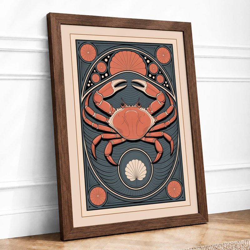 Crab In Symmetry Art Deco - Print, Walnut, A3 - 42.0 x 29.7 cm