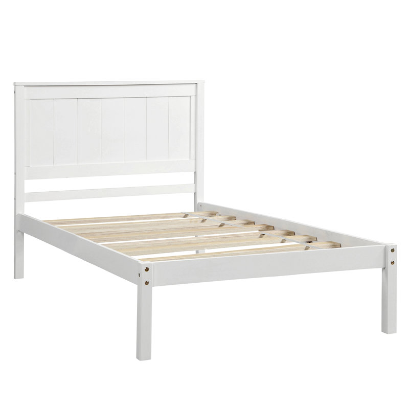 Chares Wood Platform Bed With Headboard, Full, White