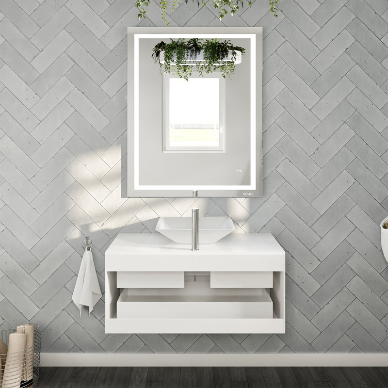 Ensemble de meuble-lavabo mural simple 36 po Juarez, Blanc